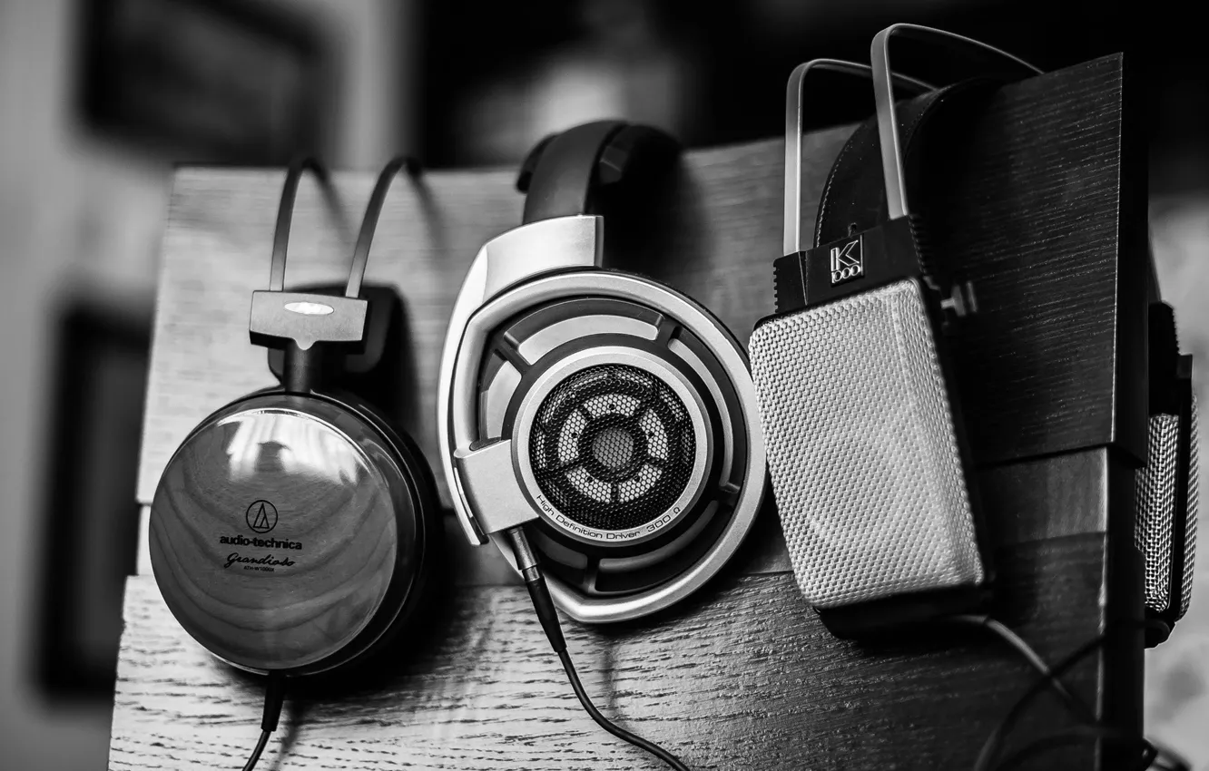 Photo wallpaper music, grey, headphones