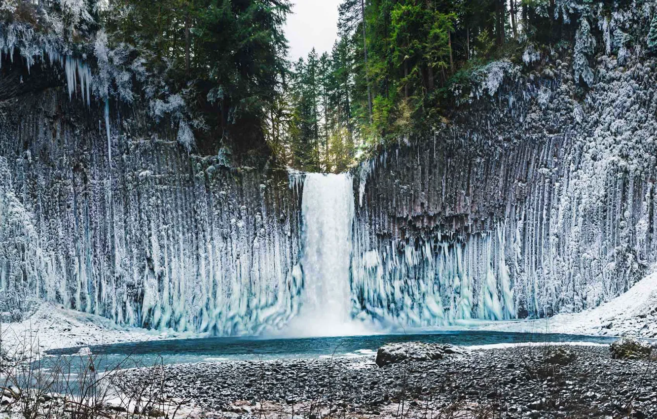 Photo wallpaper ice, winter, Oregon, USA, waterfall Abiqua
