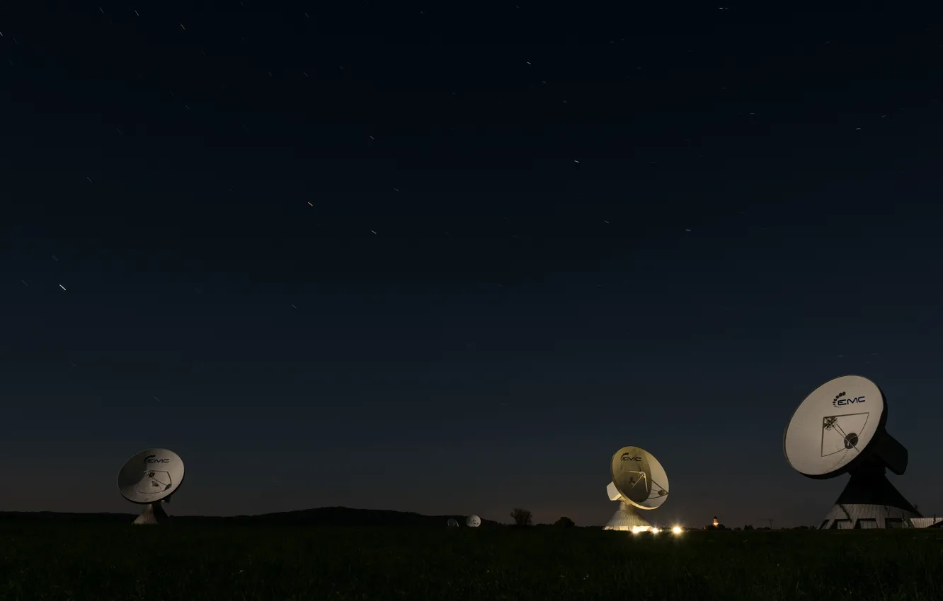 Photo wallpaper field, space, landscape, night, lights, darkness, the dark background, antenna