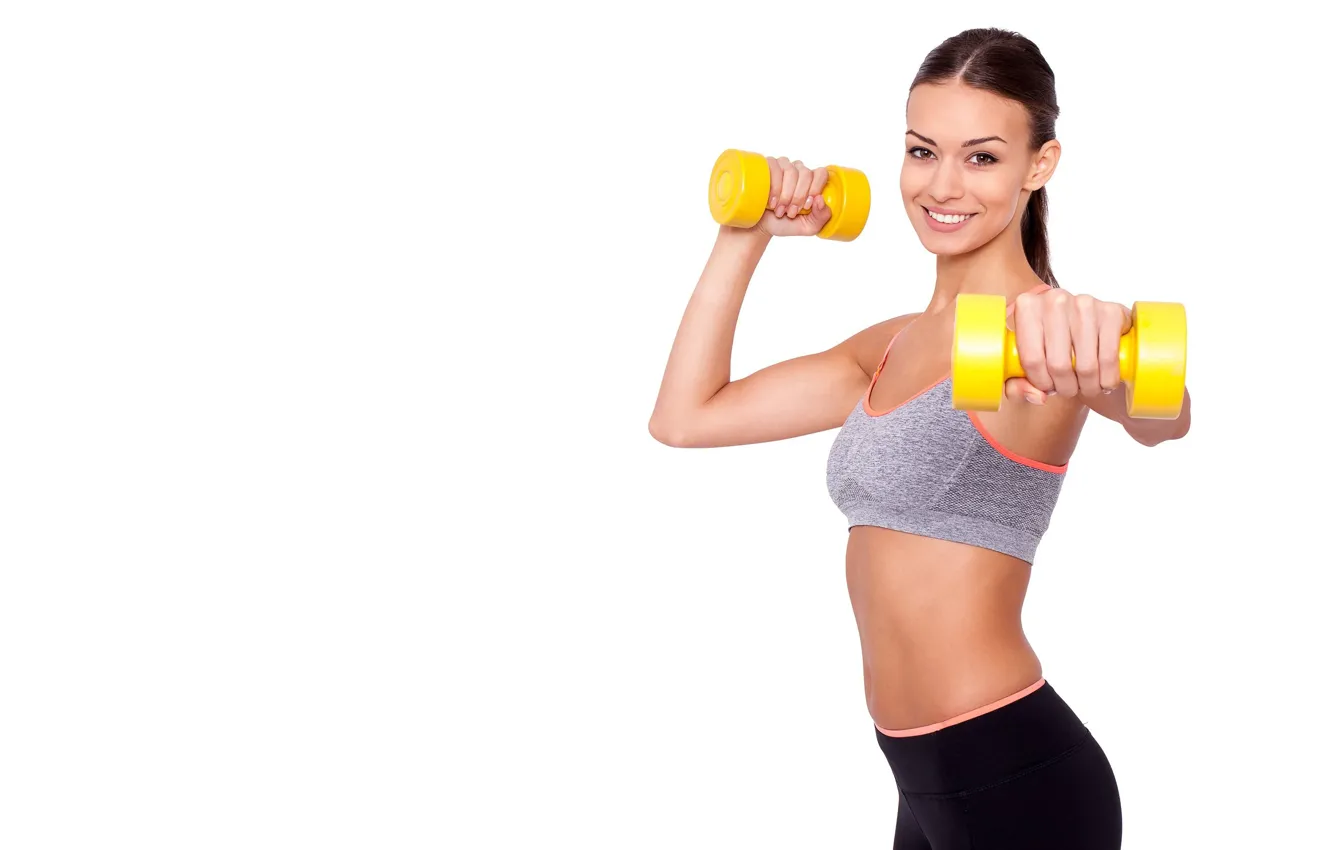 Photo wallpaper girl, sports, fitness, dumbbells