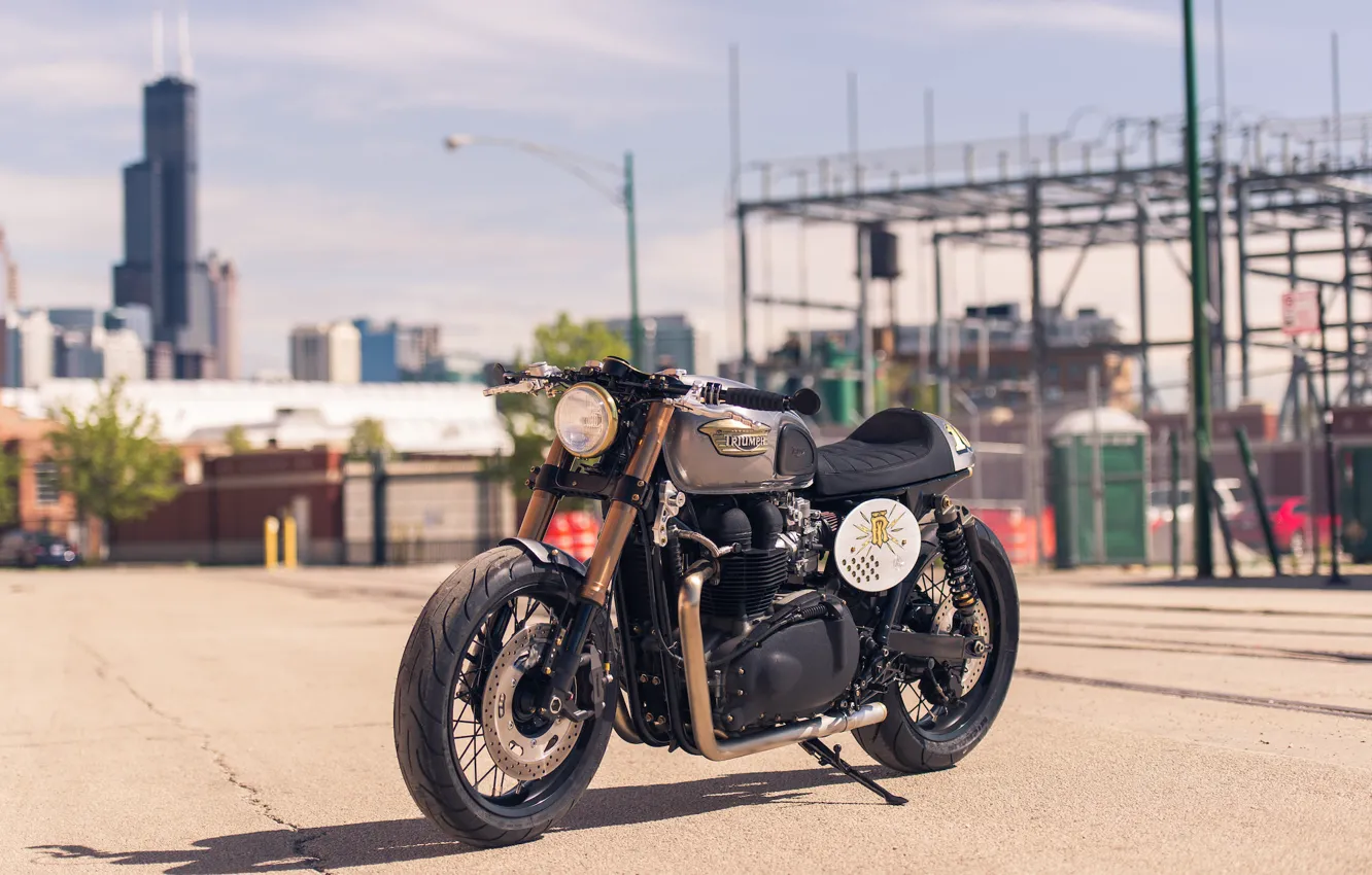 Photo wallpaper city, Classic, British, moto, bike, urban, Triumph, Bonneville