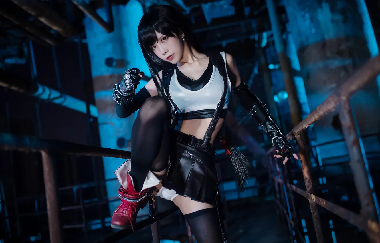 Photo wallpaper Asian, model, women, cosplay, Tifa Lockhart, looking at viewer, women indoors, Chinese model