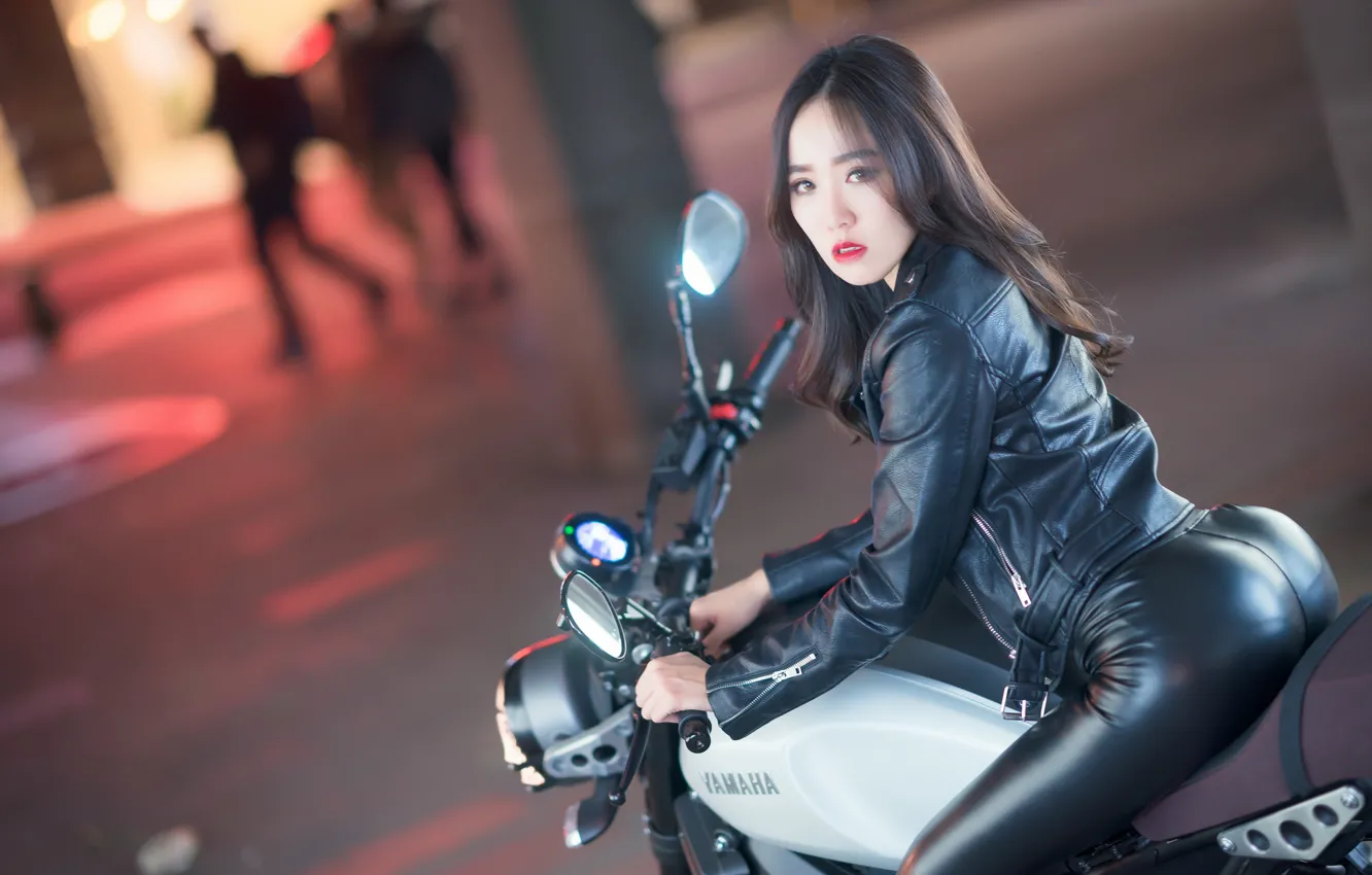 Photo wallpaper girl, style, motorcycle, Asian