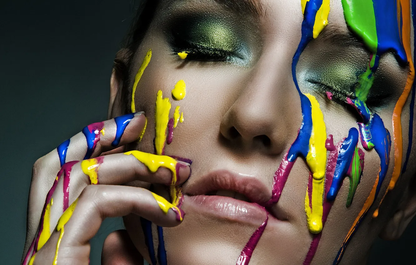 Photo wallpaper face, paint, hands