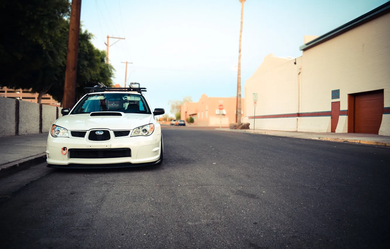 Photo wallpaper white, Subaru, Impreza, STI, Subaru, Impreza, stance