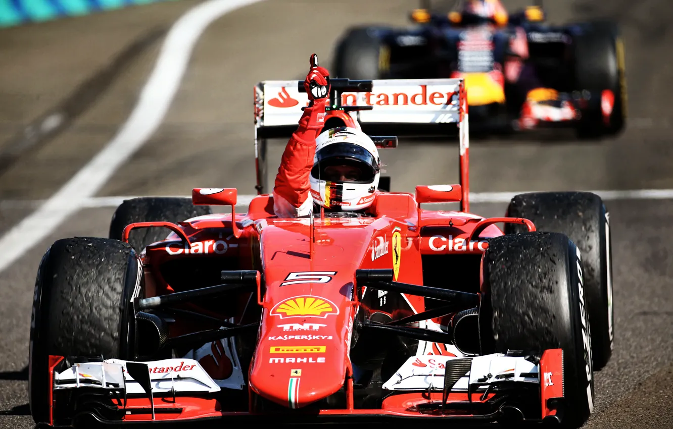 Photo wallpaper Ferrari, Finger, Formula 1, Vettel, The front, 2015, SF15T