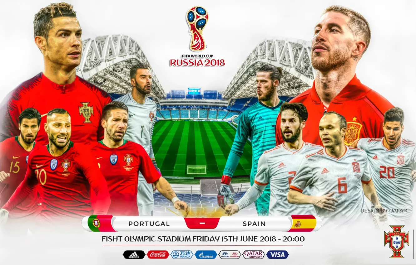 Photo wallpaper collage, football, poster, Portugal, Russia, Spain, poster, 2018