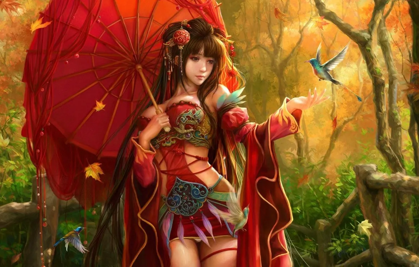 Photo wallpaper girl, umbrella, art, Chinese Oriental Girls