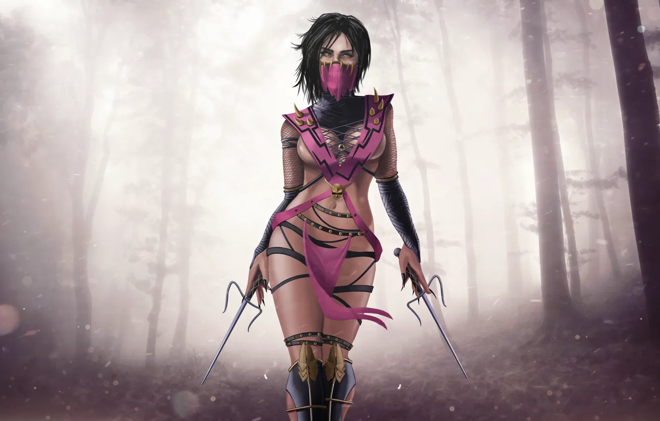 Photo wallpaper forest, sexy, fog, background, the game, art, sparks, fighter