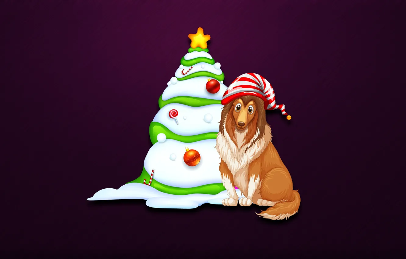 Photo wallpaper background, mood, holiday, tree, new year, dog, minimalism, Christmas