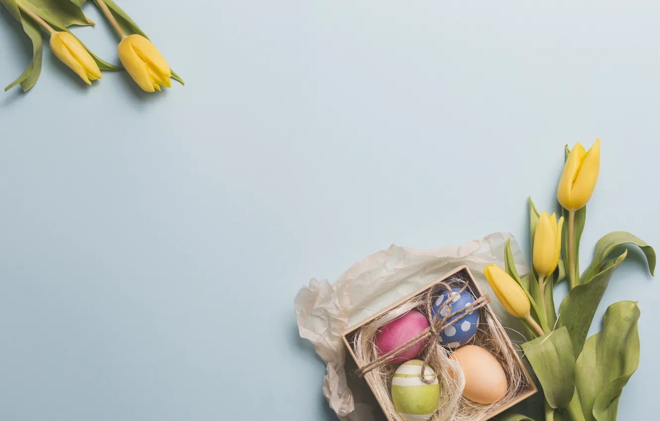 Photo wallpaper holiday, eggs, Easter, tulips