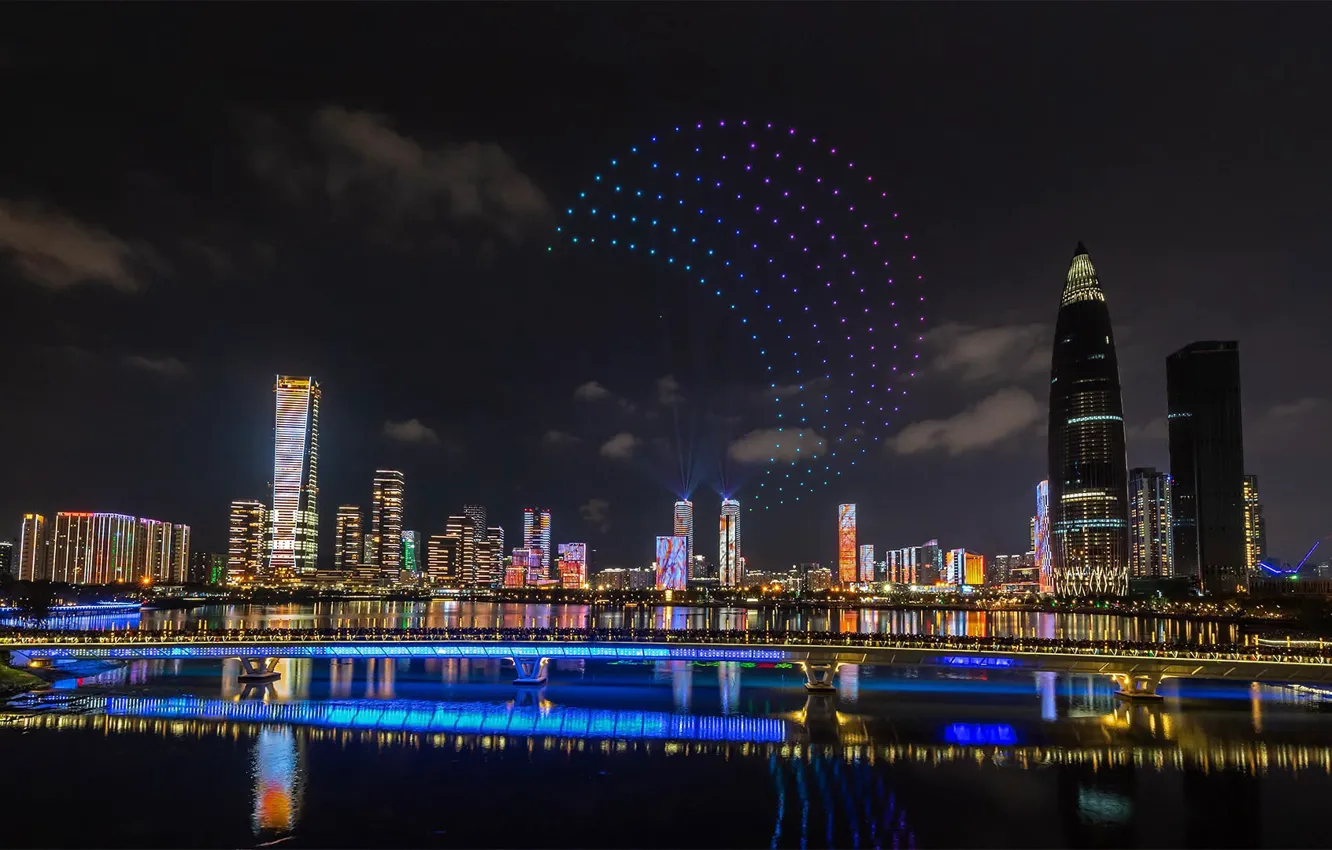 Photo wallpaper night, lights, panorama, China, Shenzhen