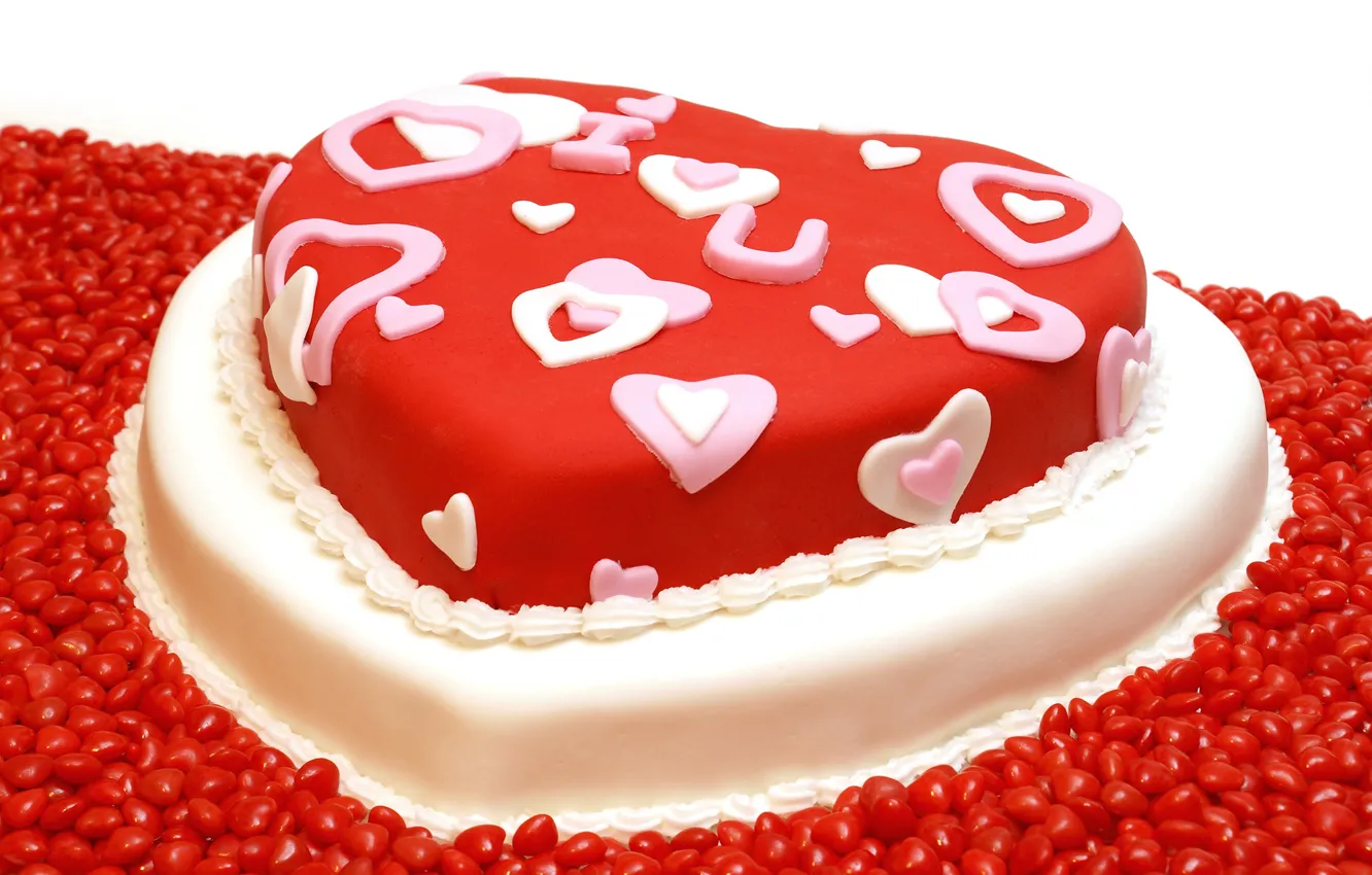 Photo wallpaper red, heart, candy, cake, sweet, Valentine's Day, sweets