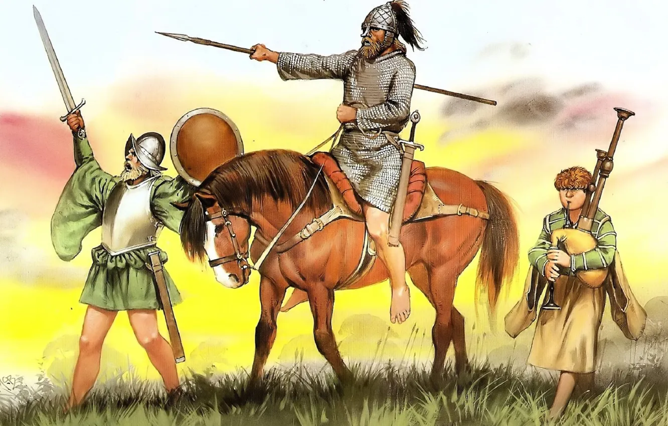 Photo wallpaper Horse, Picture, Sword, Warriors, Art, Men, Angus McBride, Angus McBride