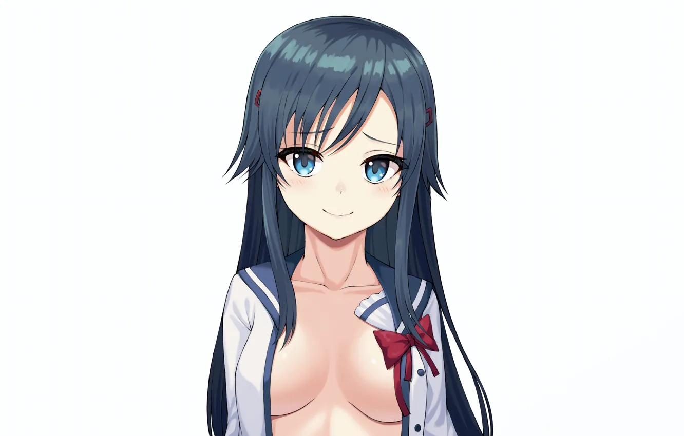 Photo wallpaper girl, sexy, cleavage, long hair, boobs, anime, blue eyes, beautiful