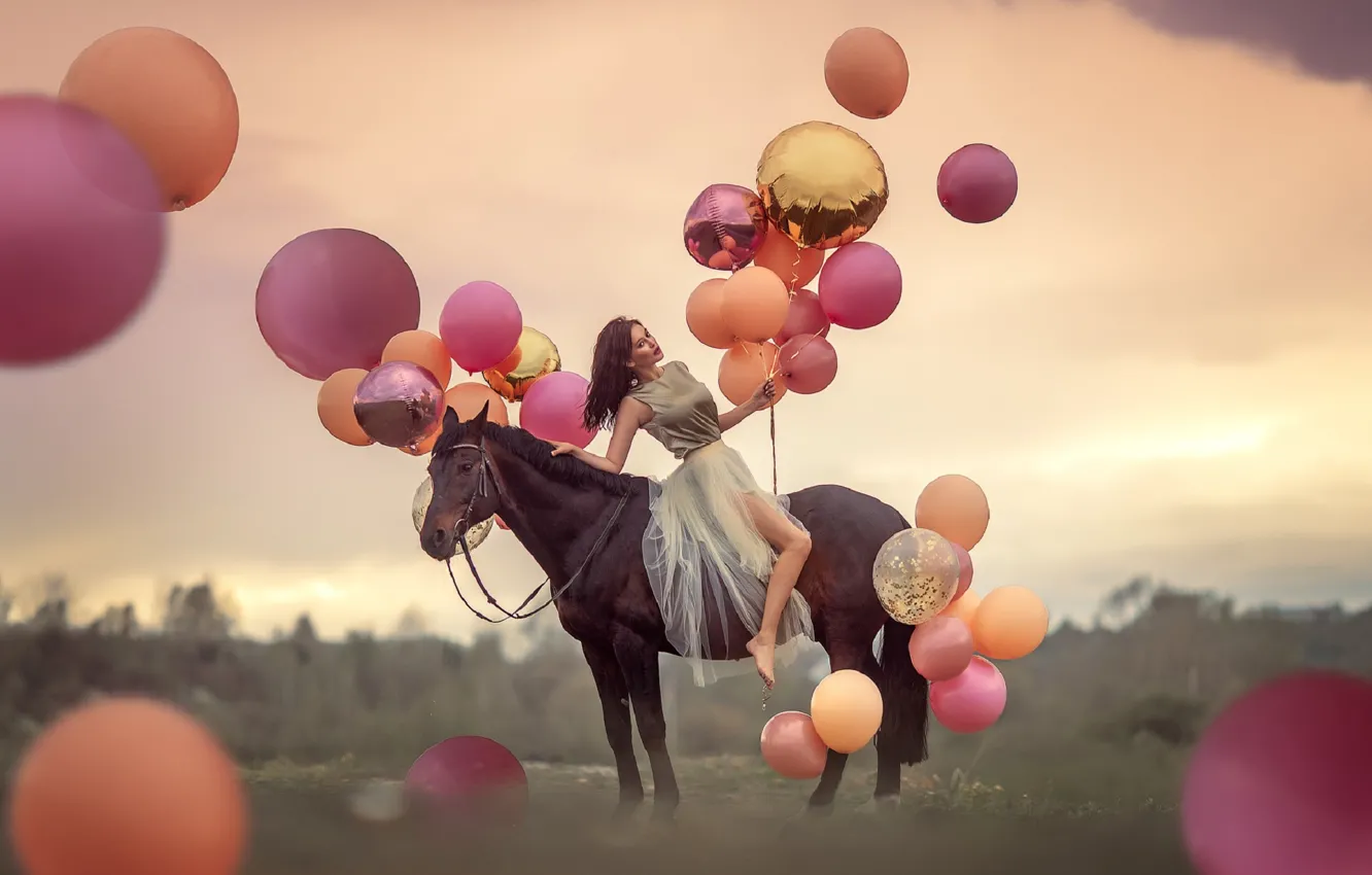 Photo wallpaper girl, balls, horse, dress, Annie Of Antikov