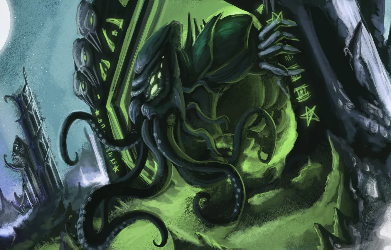 Photo wallpaper green, creature, H. P. Lovecraft, r lyeh