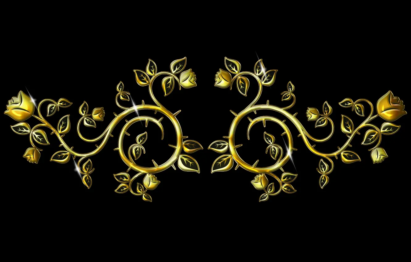 Photo wallpaper background, gold, pattern, black, ornament