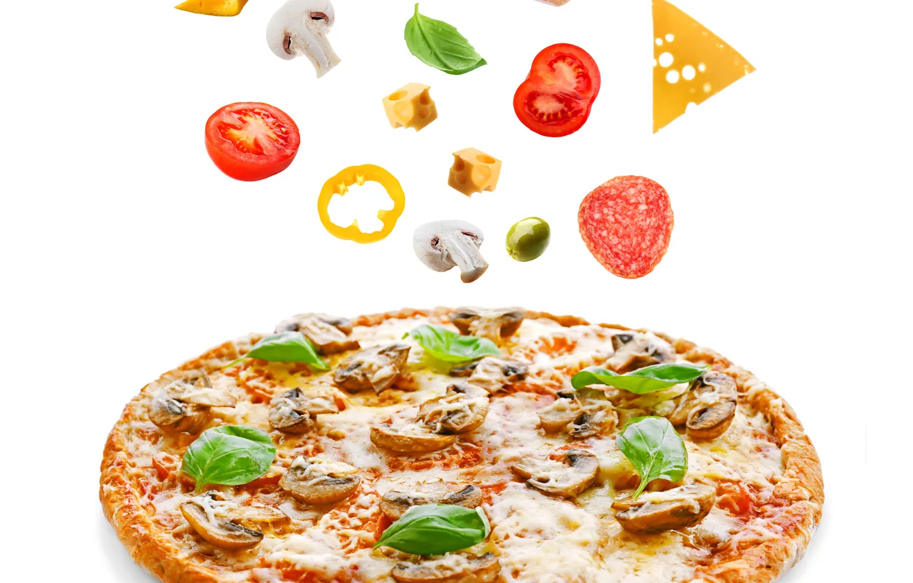 Photo wallpaper White background, Food, Pizza, Fast food
