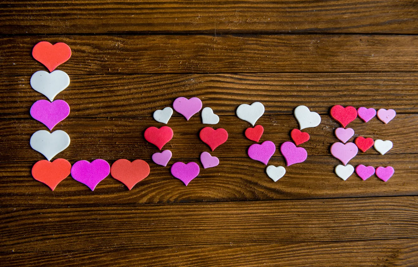 Photo wallpaper hearts, love, heart, wood, romantic, sweet, valentine`s day