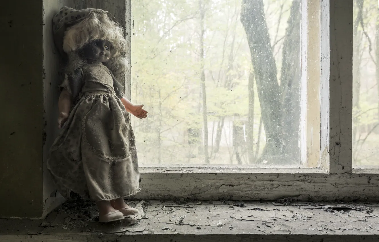 Photo wallpaper doll, window, naturalism
