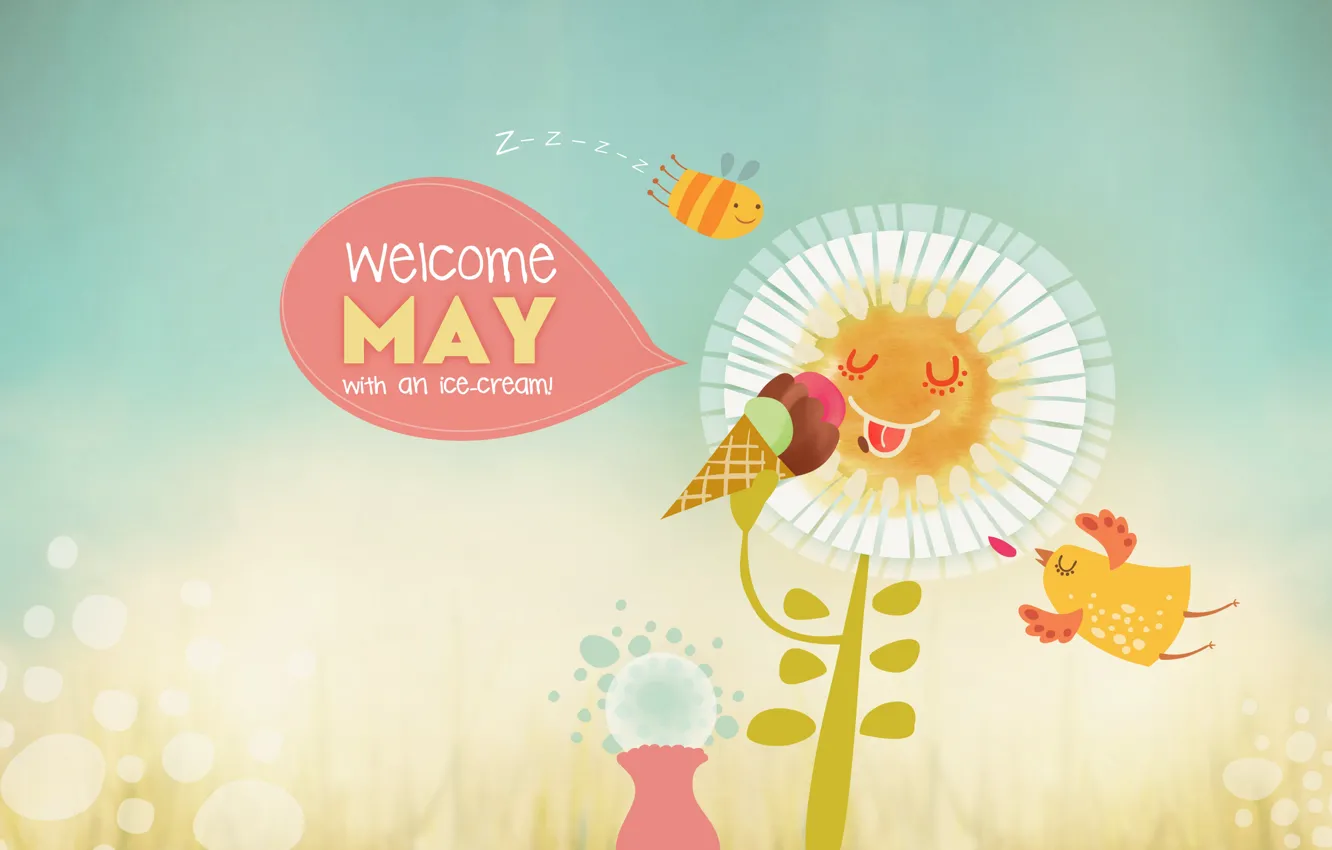 Photo wallpaper bee, Daisy, ice cream, may, may, Design, welcome, WebOlution