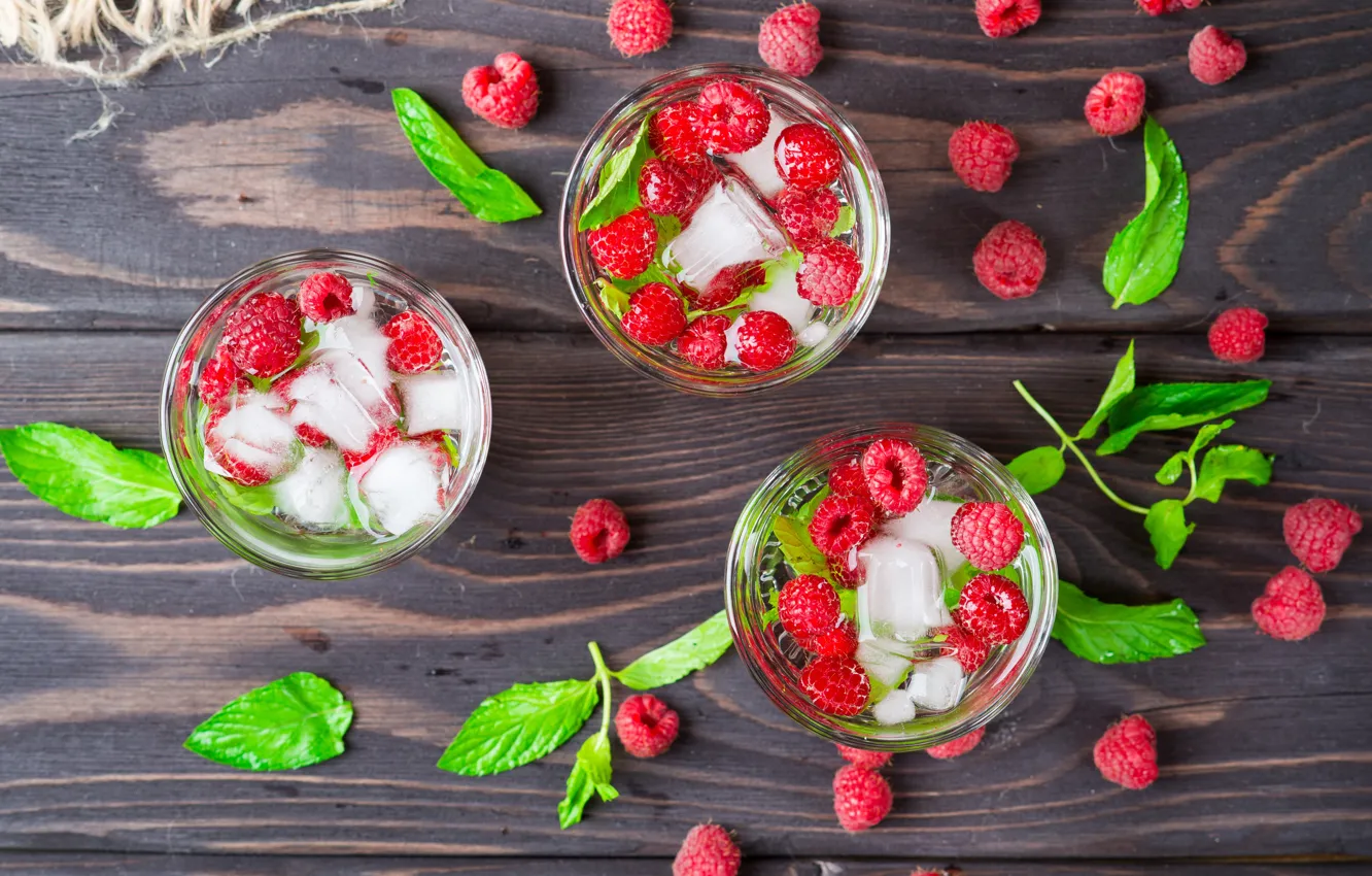 Photo wallpaper raspberry, ice, fresh, beverage