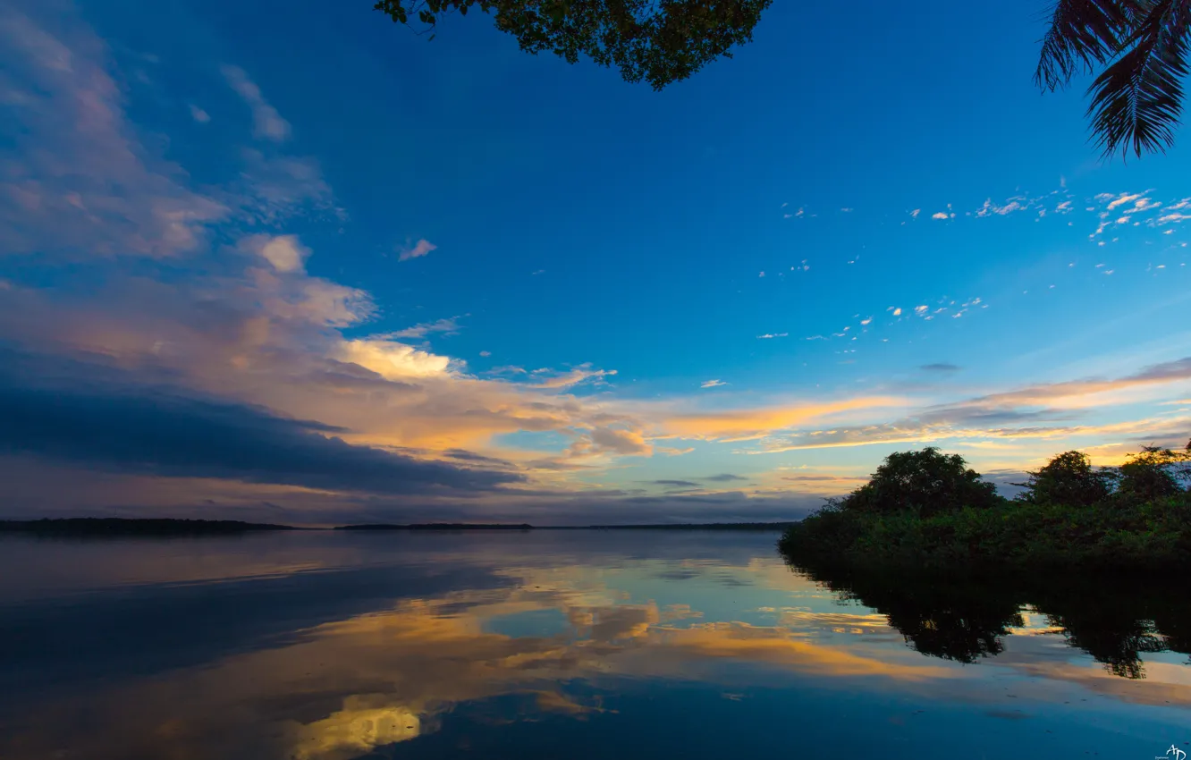 Photo wallpaper the sky, water, clouds, trees, landscape, nature, reflection