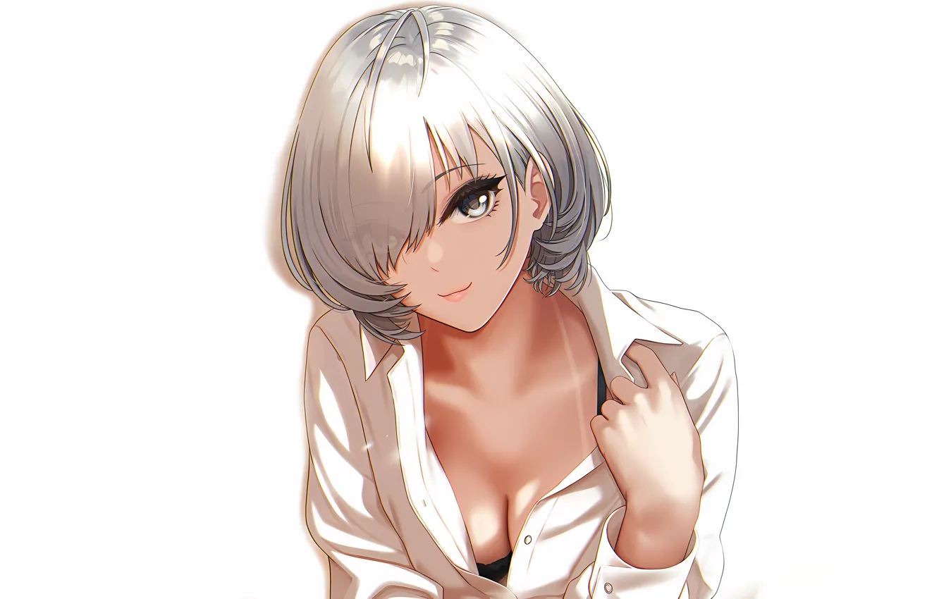 Photo wallpaper girl, sexy, bra, cleavage, boobs, anime, beautiful, short hair