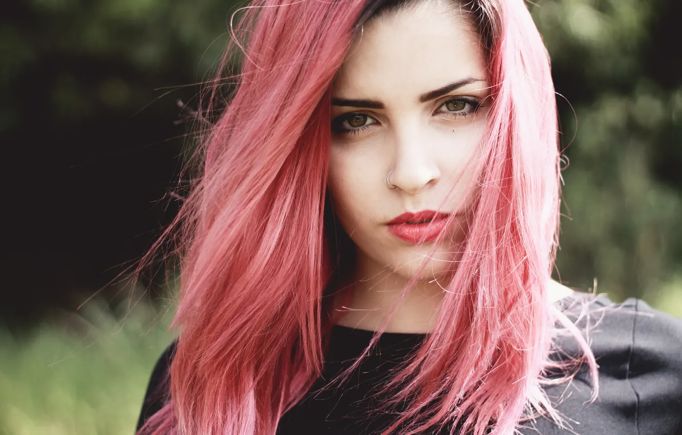 Photo wallpaper look, girl, hair, piercing, pink