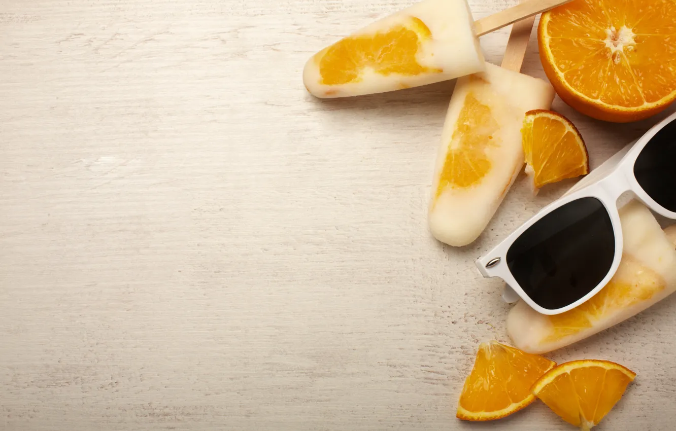 Photo wallpaper summer, Board, orange, ice cream, dessert, slices, delicious, on a stick