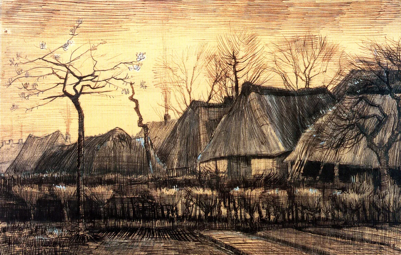 Photo wallpaper hut, Vincent van Gogh, Thatched Roofs, Houses with