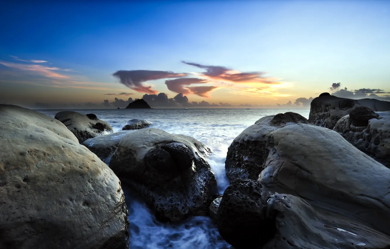 Photo wallpaper sea, the sky, landscape, stones