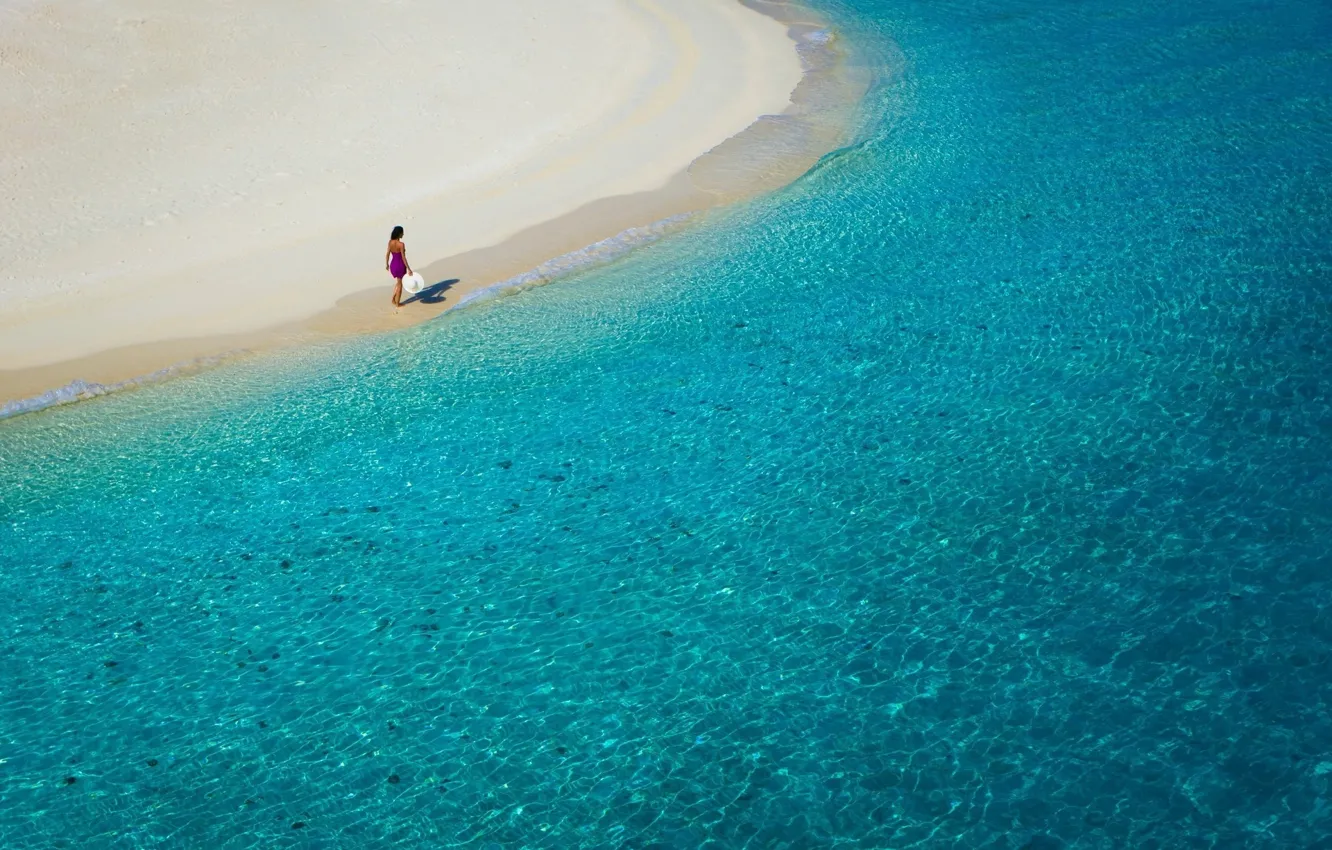 Photo wallpaper sea, beach, summer, water, girl, stay, coast