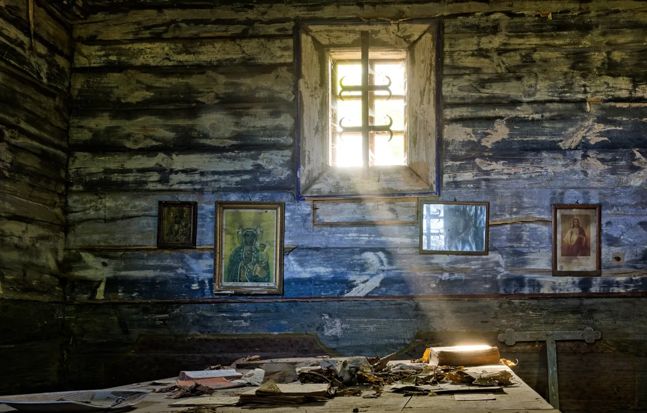 Photo wallpaper sadness, hope, window, the room, icons, desolation, a beam of light