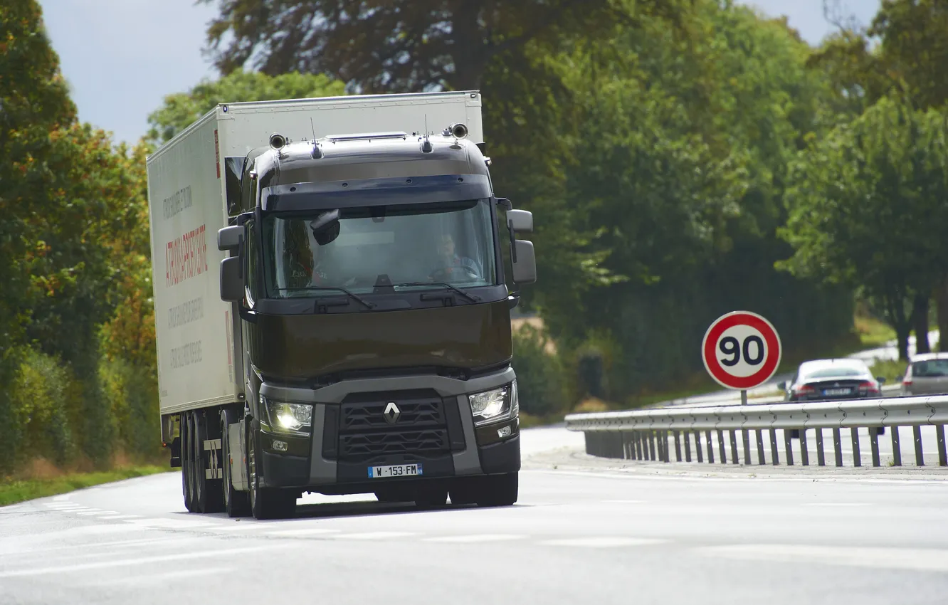 Photo wallpaper sign, the fence, truck, Renault, tractor, 4x2, the trailer, Renault Trucks