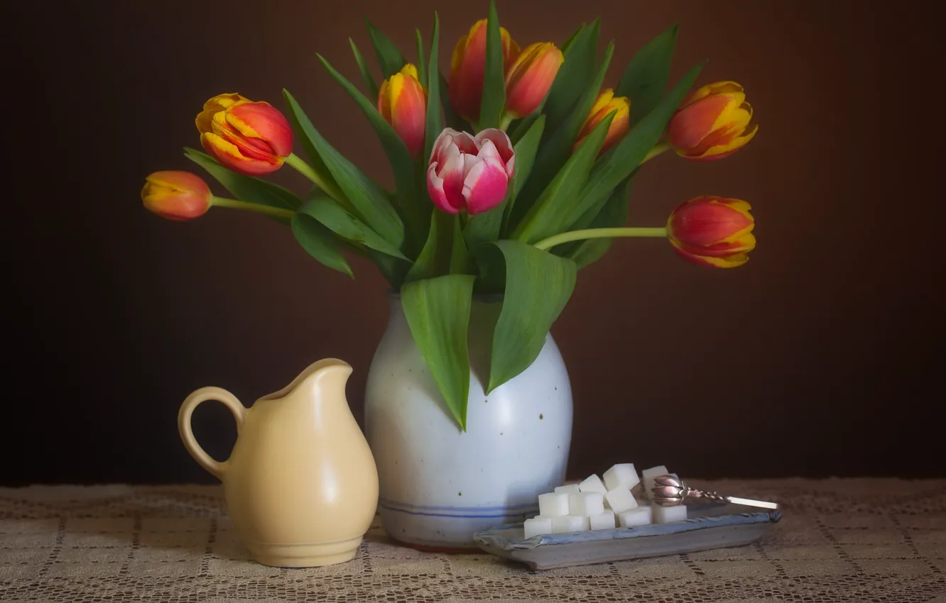Photo wallpaper bouquet, sugar, pitcher, Tulipan