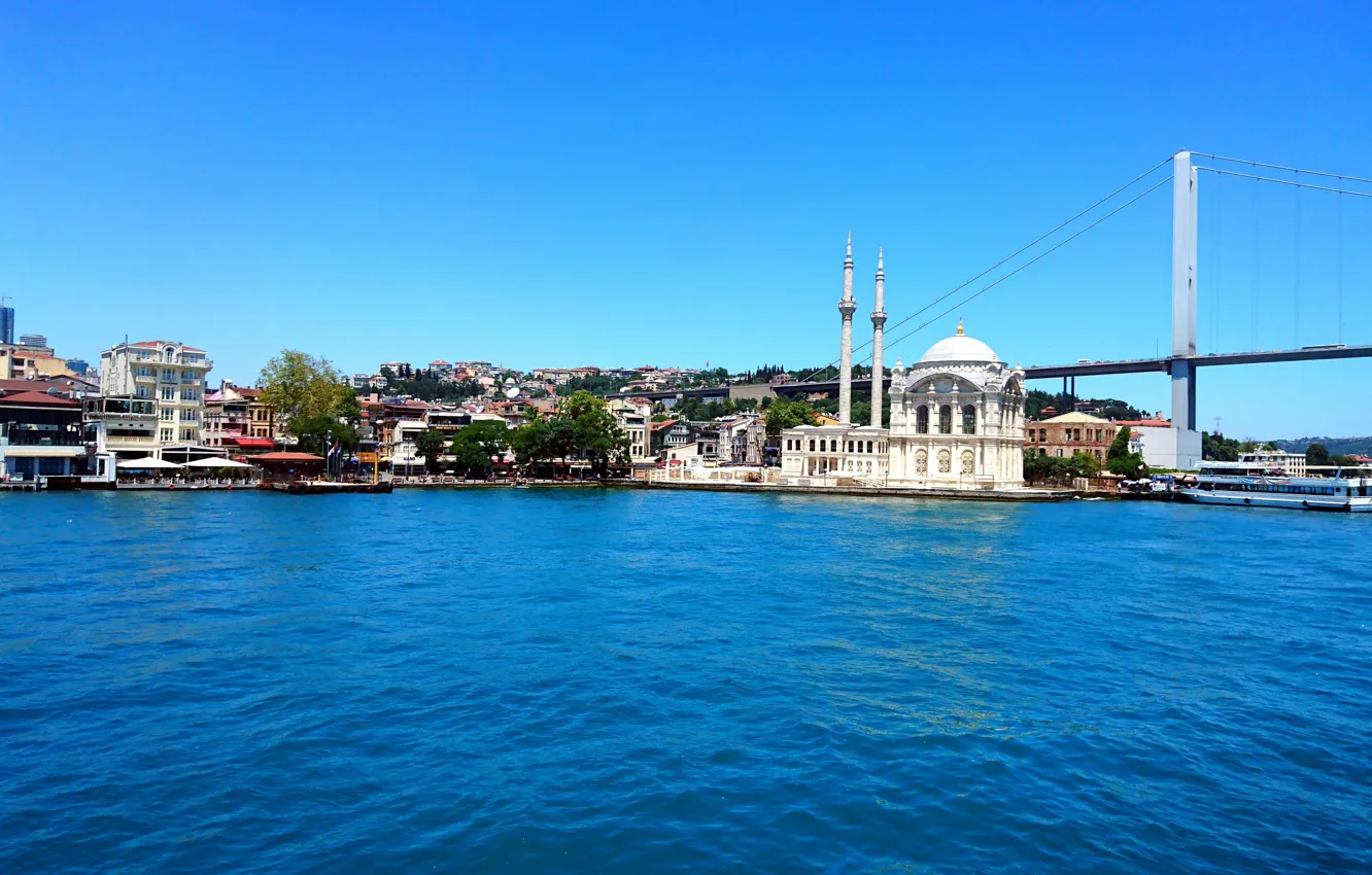 Photo wallpaper sea, bridge, Istanbul, Turkey, mosque, istambul, islambul