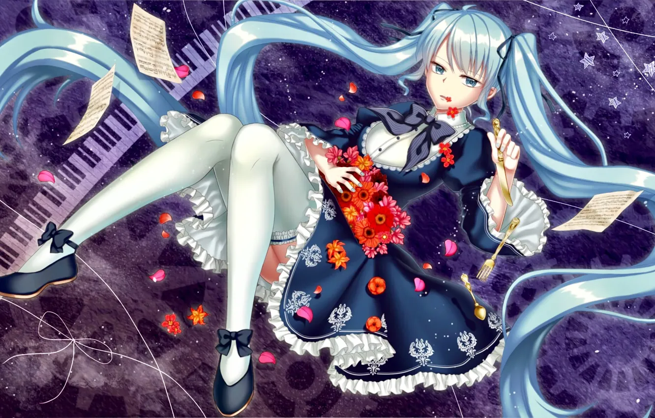 Photo wallpaper girl, flowers, anime, art, Vocaloid