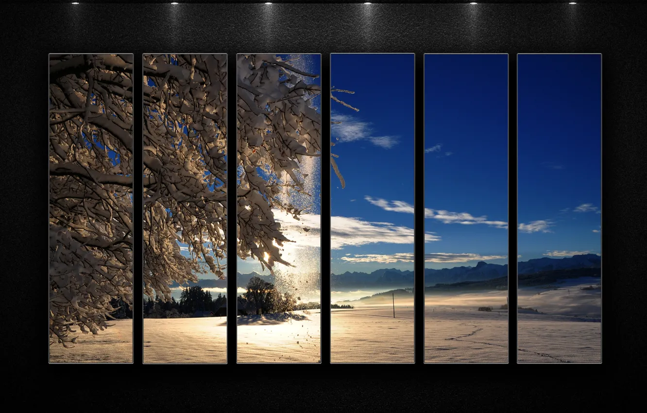 Photo wallpaper the sky, the sun, clouds, light, snow, background, Winter, segment