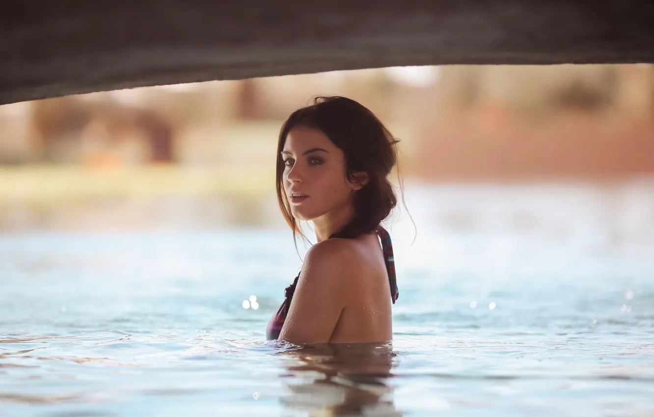 Photo wallpaper girl, wet, photo, water, blue eyes, model, water drops, lips