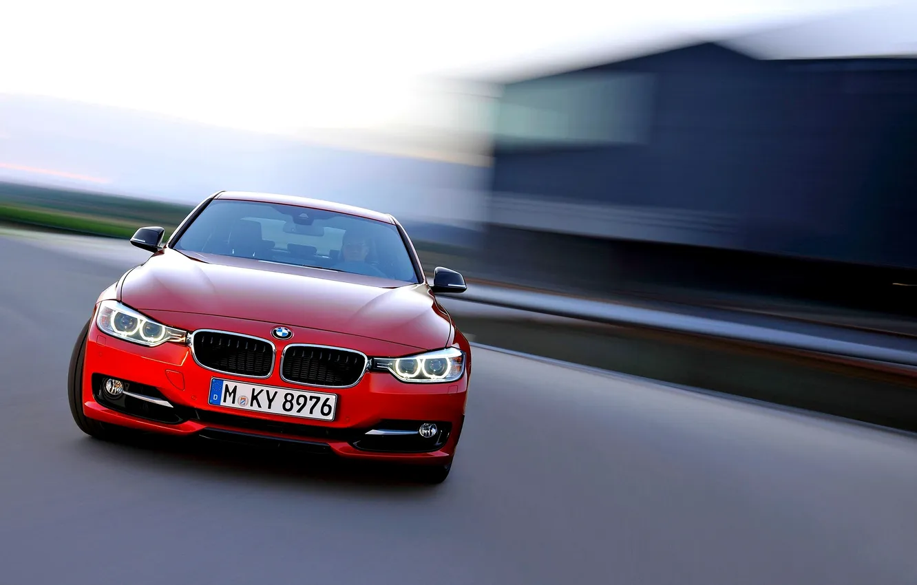 Photo wallpaper auto, red, lights, BMW, BMW, sedan, in motion, the front