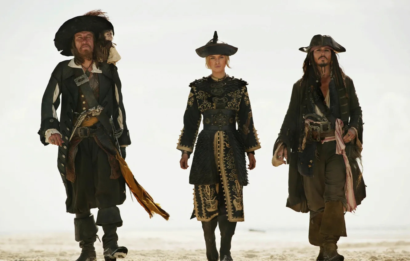 Photo wallpaper Jack Sparrow, Pirates of the Caribbean, Elizabeth Swann, Hector Barbossa
