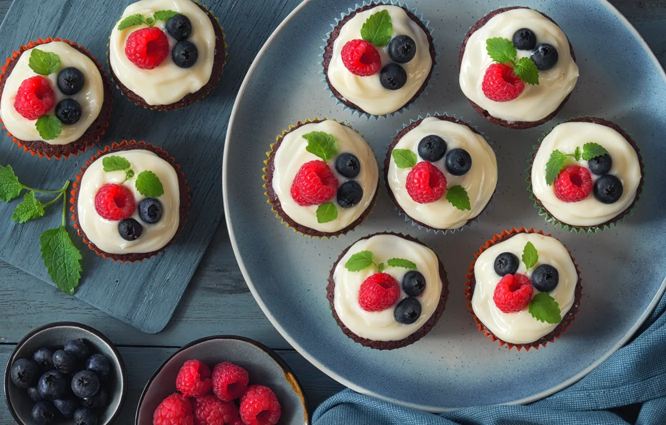 Photo wallpaper berries, cream, cupcakes, chocolate, Anya Ivanova