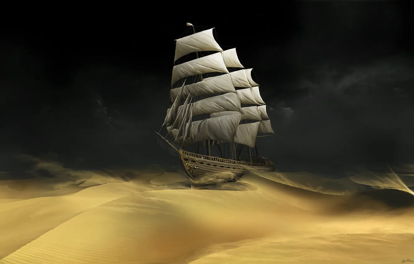 Photo wallpaper sand, desert, ship