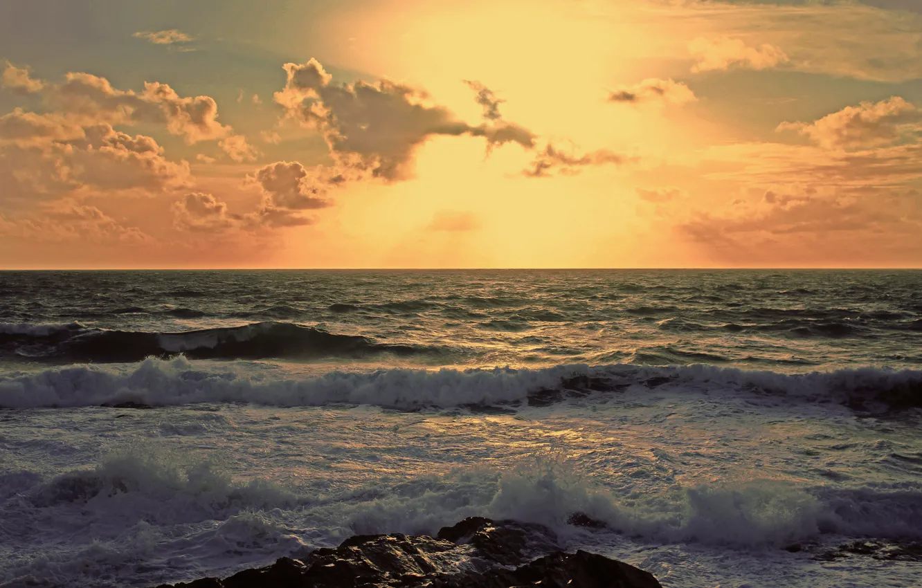 Photo wallpaper sea, wave, the sky, sunset, sky, sea, sunset