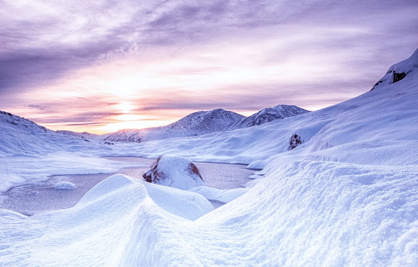 Photo wallpaper winter, the sky, clouds, snow, landscape, mountains, nature, rocks