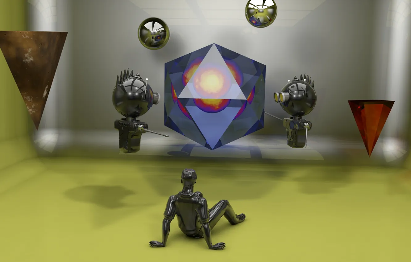 Photo wallpaper rendering, robot, sphere, Studio