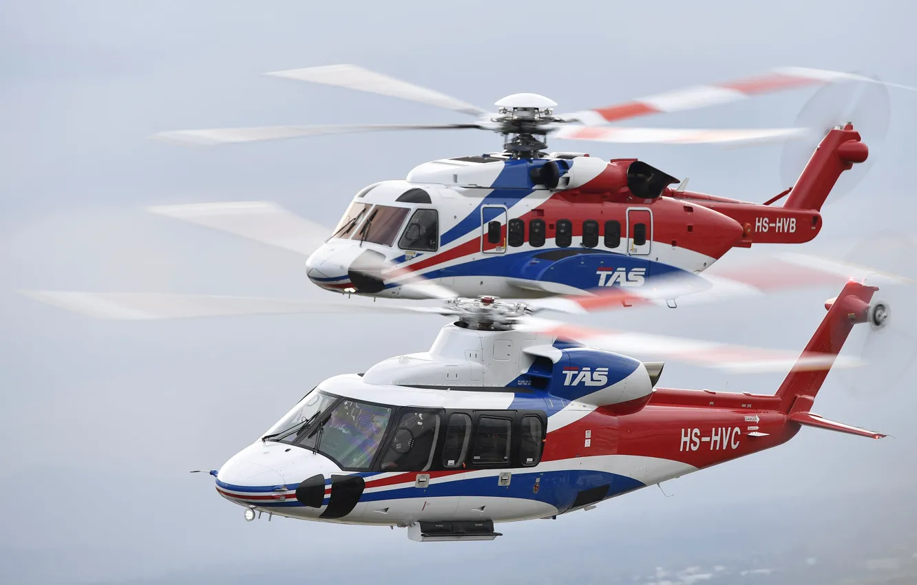 Photo wallpaper flight, helicopters, S-76D, S-92