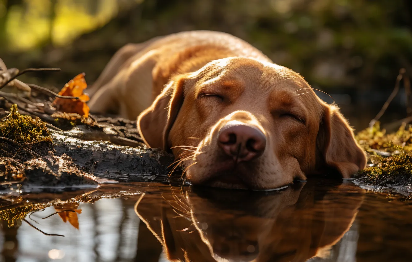 Photo wallpaper face, water, dog, dirt, Labrador, front, digital art, AI art